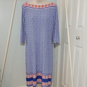 Donna Morgan Blue and Orange Geometric Dress Size Large